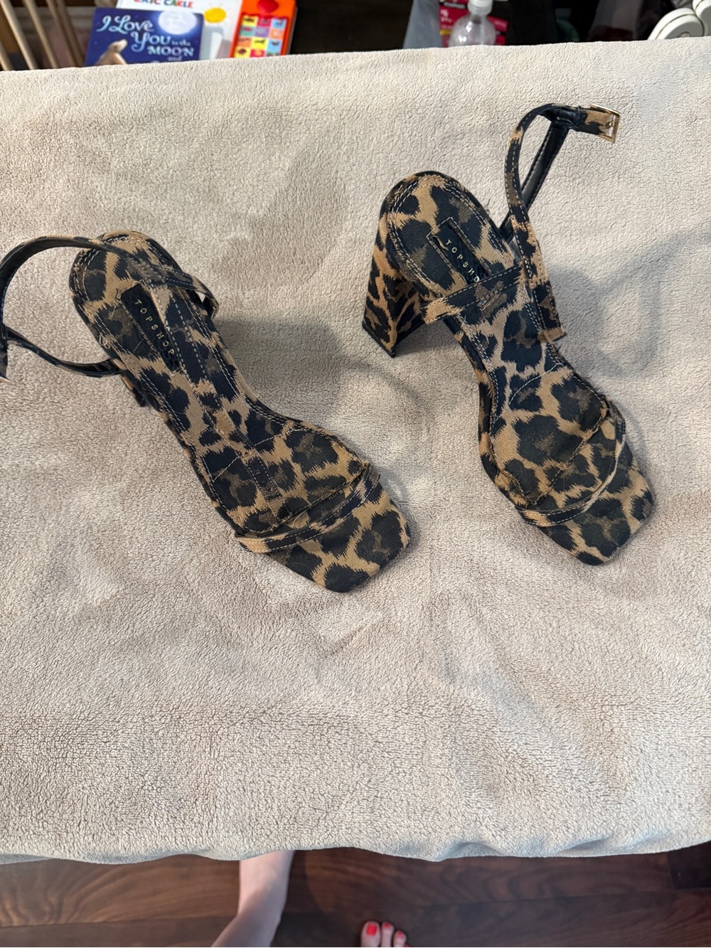 Topshop Leopard Print Block Heel Sandals - Black/Brown